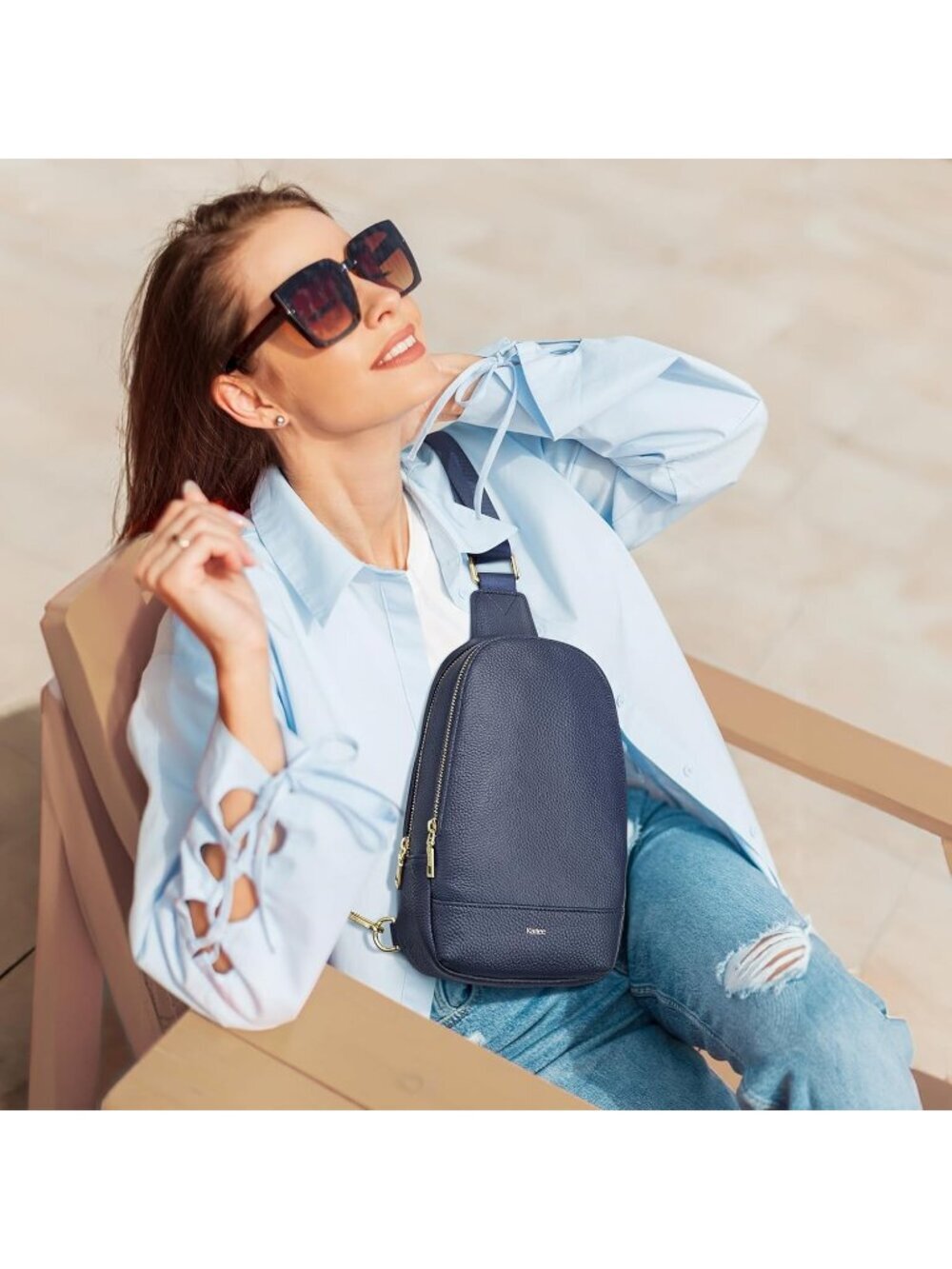 Kattee Women's Blue Soft Leather Small Crossbody Chest Bag Stylish RFID Blocking - Picture 2 of 6